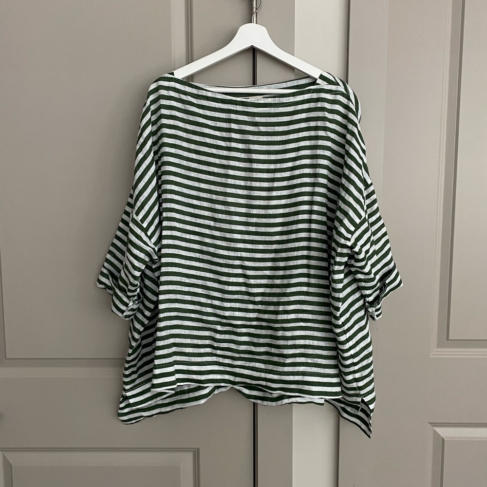 Frockk women linen Green and White Striped Top one size